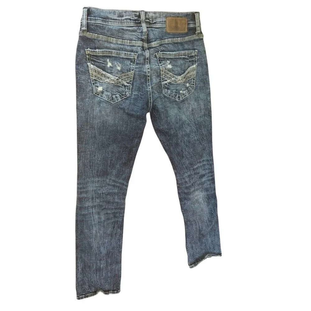 BKE Buckle Men's  Jeans Jake‎ Straight Whiskered Distressed Dark Wash Size 30x32